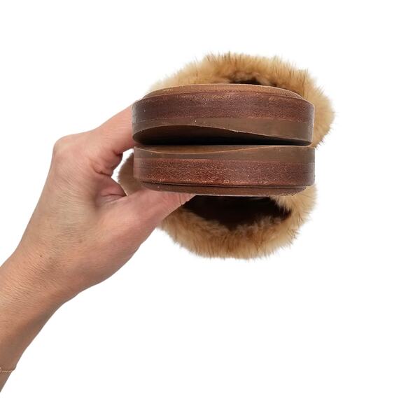 Louis Vuitton Lock It Mink Fur Flat Slide Sandal Brown Gold Size 38.5 US 8.5
